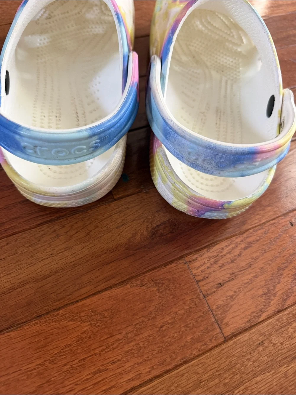 CROCS Kids Tie-Dye Clogs in Pink, Blue, Yellow, Cream